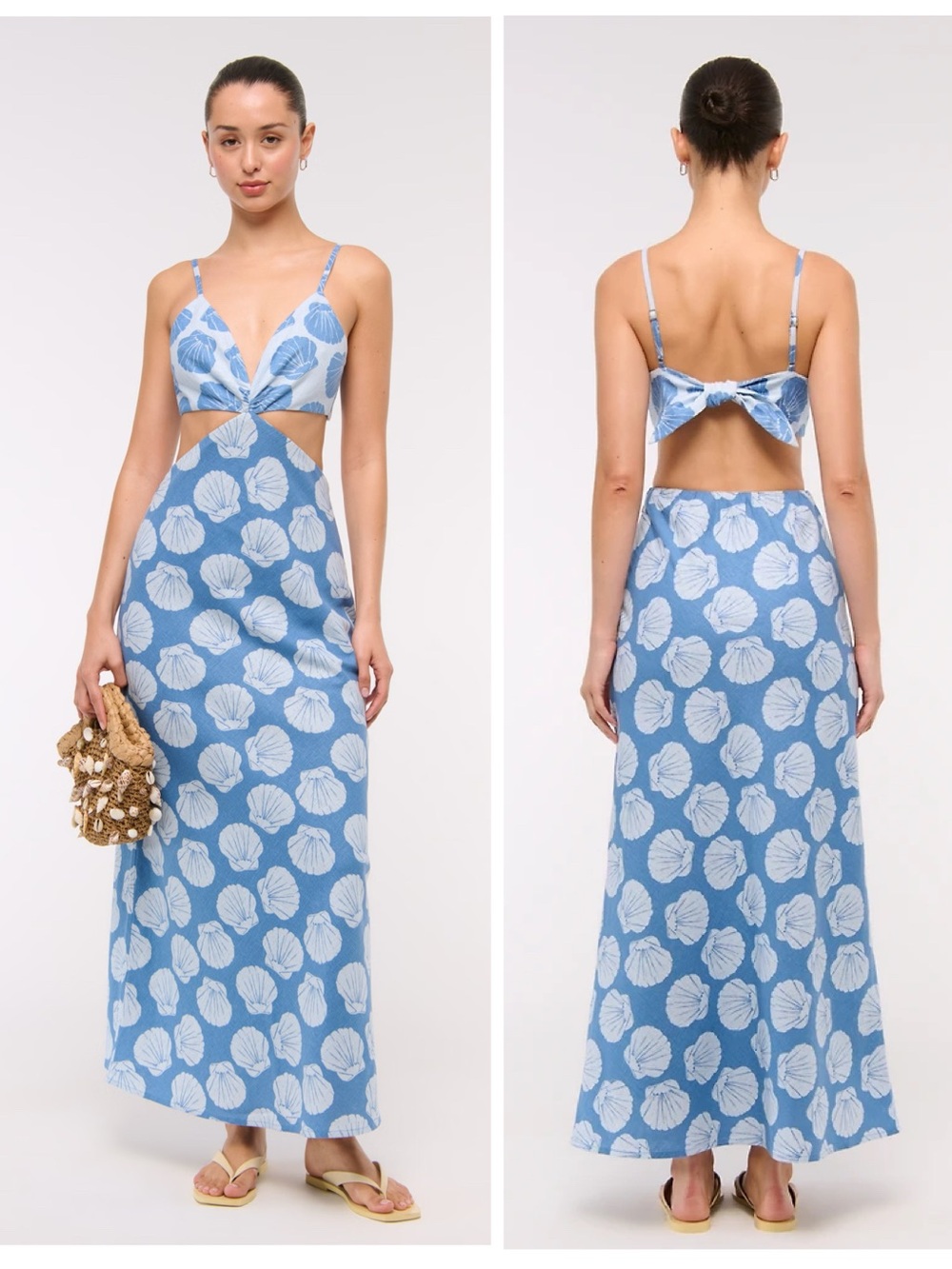 Abercrombie & Fitch Blue and White Shell-Print Cutout Maxi Dress